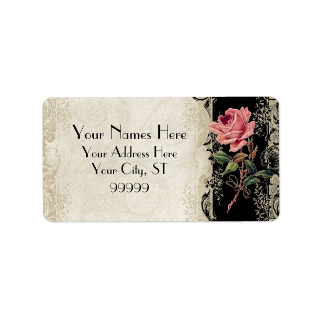 Barockstil Vintage Rose Schwarz an Creme Lace Adressaufkleber (Vorne)