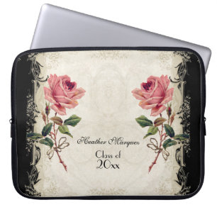 Barockstil Vintage Rose Schwarz an Creme Lace Laptopschutzhülle