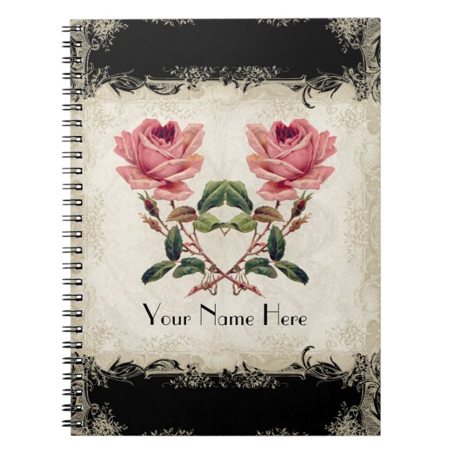 Barockstil Vintage Rose Schwarz an Creme Lace Notizblock (Vorderseite)