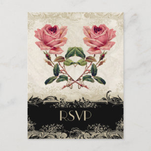 Barockstil Vintage-Rose Schwarz und Creme Spitze Einladungspostkarte