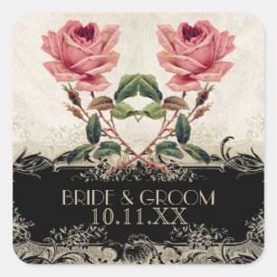 Barockstil Vintage-Rose Schwarz und Creme Spitze Quadratischer Aufkleber