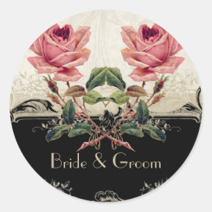 Barockstil Vintage-Rose Schwarz und Creme Spitze Runder Aufkleber