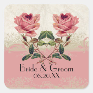 Barockstil Vintage-Rose Spitze Quadratischer Aufkleber