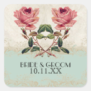 Barockstil Vintage-Rosen-Minz-Creme-Spitze Quadratischer Aufkleber
