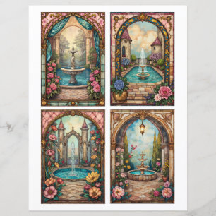 Barockstil Wasserbrunnen Szenen Papierkarten