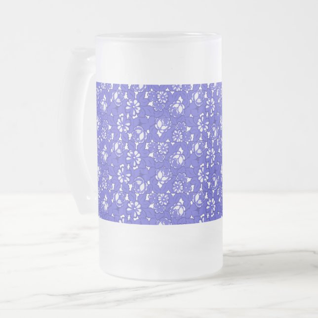 Barocktapete - blaues Muster der Blume Mattglas Bierglas (Vorderseite Links)