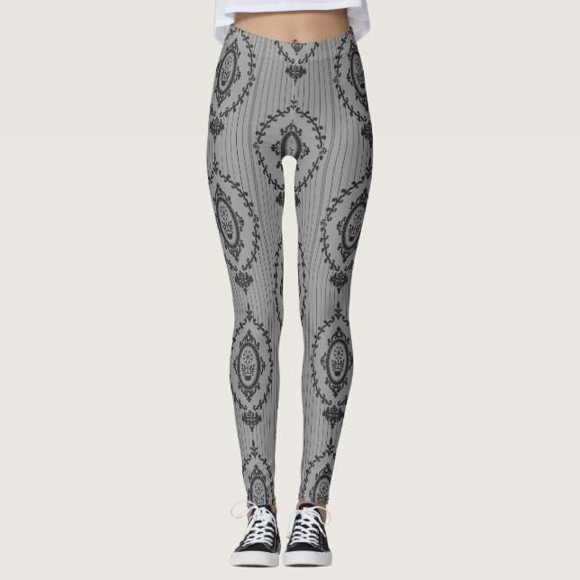 Barocktapete in Grau Leggings (Vorderseite)