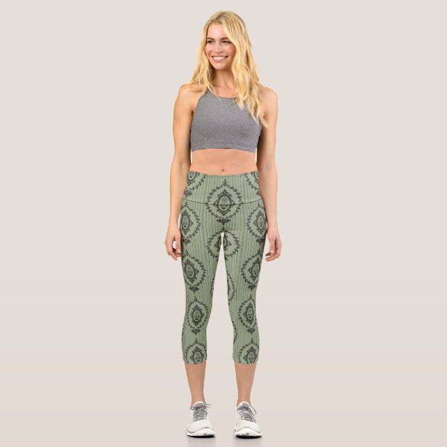 Barocktapete in Grün Capri Leggings (Vorderseite)