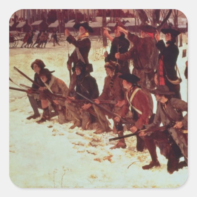 Baron von Steuben bohrte amerikanische Rekruten Quadratischer Aufkleber (Vorderseite)