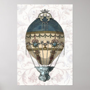 Baroque Balloon Blue & Cream Poster