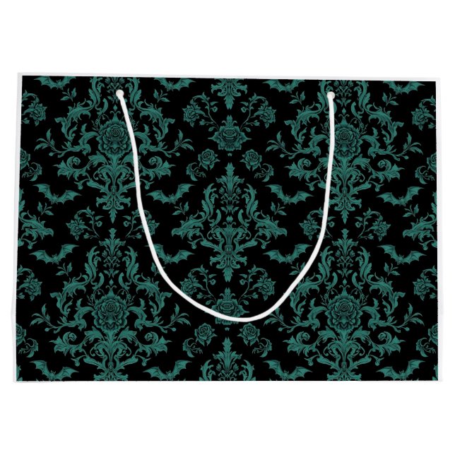 Baroque Bat Floral Gift Bag | Gothic Victorian Große Geschenktüte (Rückseite)