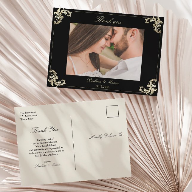 Baroque Black Gold Hochzeit Vielen Dank Postkarte (Von Creator hochgeladen)