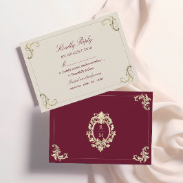 Baroque Burgundy Gold Wedding RSVP Karte