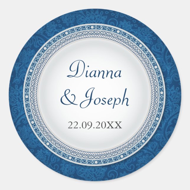 Baroque Cobalt Plaque Wedding Sticker (Vorderseite)