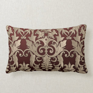 Baroque Damask Brocade Cream Beige auf Burgund Lendenkissen