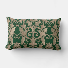 Baroque Damask Brocade Creamy Beige auf Grün Lendenkissen