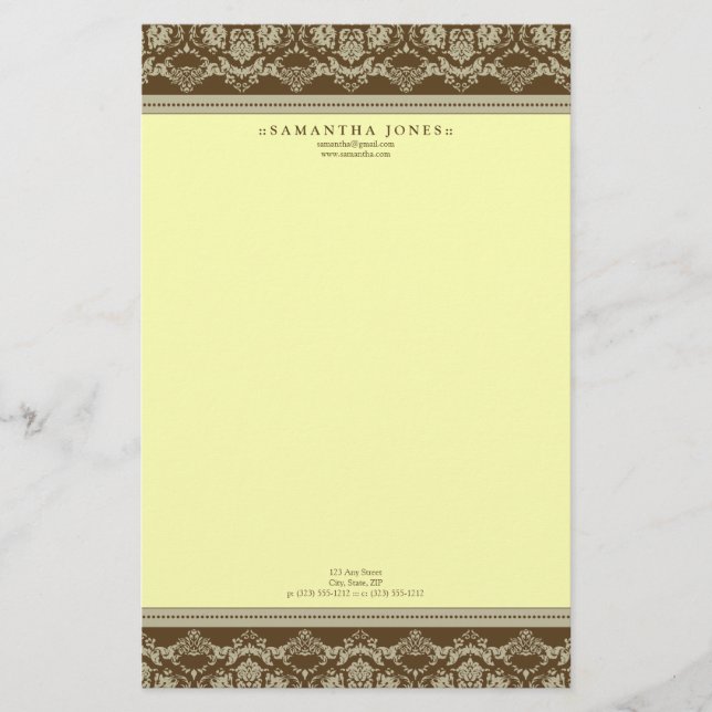 Baroque Damask Designer Geschichten: Zitrone Briefpapier (Vorderseite)