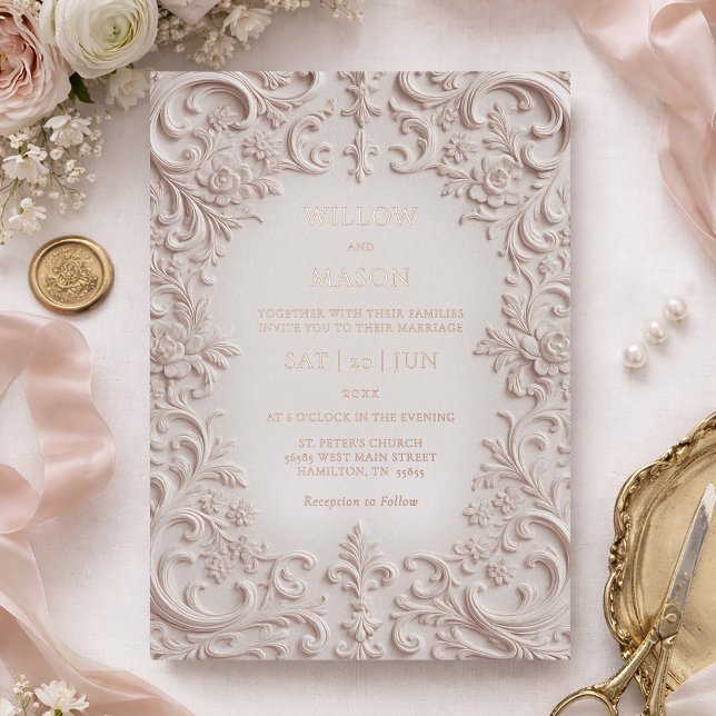 Baroque Elegance Blush Rose Gold Wedding Folieneinladung (Baroque Elegance Blush Rose Gold Wedding Foil Invitation)