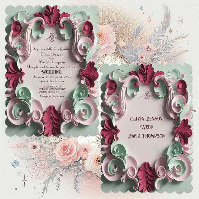 Baroque Elegance Floral Motifs Acanthus Swirls Einladung (Baroque Elegance Floral Motifs Acanthus Swirls Invitation)