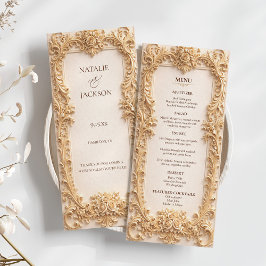 Baroque Elegant Gold Floral Wedding Menu Menükarte