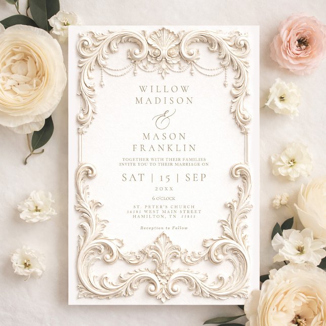 Baroque Elegant Ivory Wedding Einladung (Baroque Elegant Ivory Wedding Invitation)