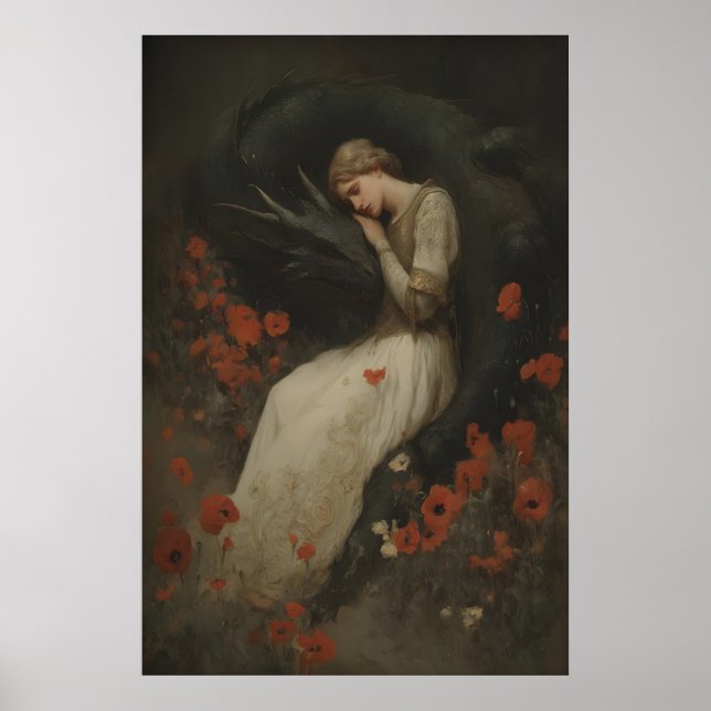 Baroque Fantasy Dragon Print, Gothic Romantic Poster (Vorne)
