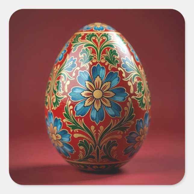 Baroque Floral Easter Egg Quadratischer Aufkleber (Vorderseite)