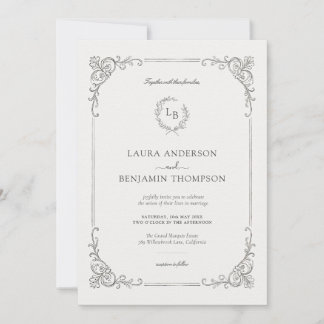 Baroque Frame Laurel Wreath Elegante Hochzeit Einladung