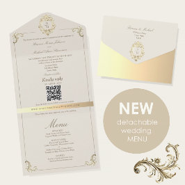 Baroque Gold All In One Wedding Invite + Menu All In One Einladung
