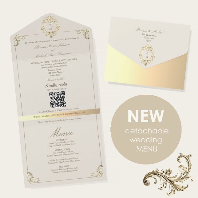 Baroque Gold All In One Wedding Invite + Menu Einladung (Von Creator hochgeladen)