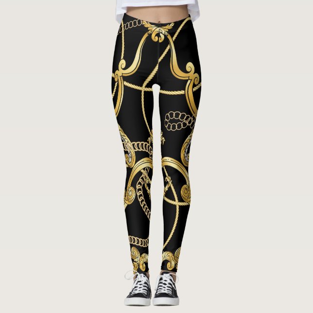 Baroque Gold Ketten Nahtloses Muster Leggings (Vorderseite)