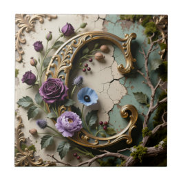 Baroque Gold Patina Letter C Monogram Fliese