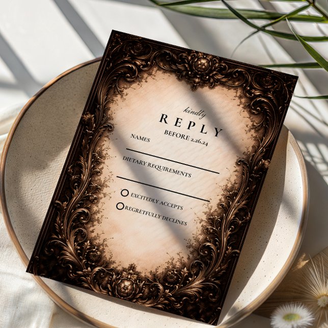 Baroque Gothic Frame Wedding RSVP Karte (Von Creator hochgeladen)