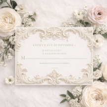 Baroque Ivory Elegant Wedding RSVP Card
