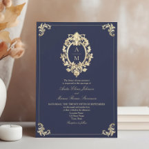 Baroque Navy Blue Gold Monogram Wedding