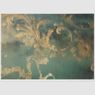 Baroque-Ornament aus Schwergold, grün Vintag Seidenpapier