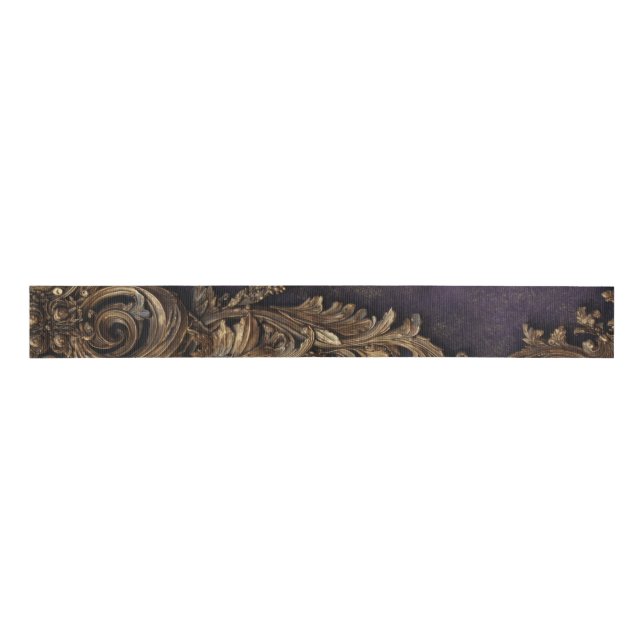 Baroque Ornate Gold and Midnight Purple Ribbon Ripsband (Vorderseite)