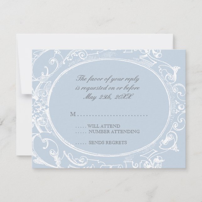 Baroque Peacock UAWG Response Card - Blau RSVP Karte (Vorderseite)