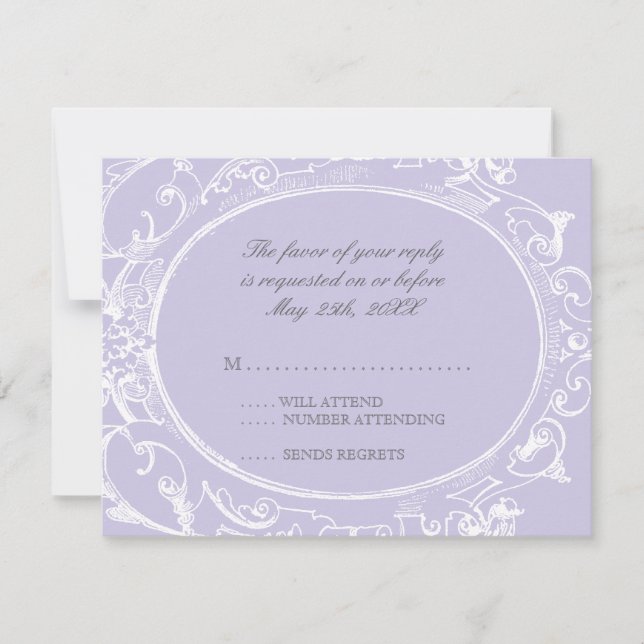 Baroque Peacock UAWG Response Card - Lavendel RSVP Karte (Vorderseite)