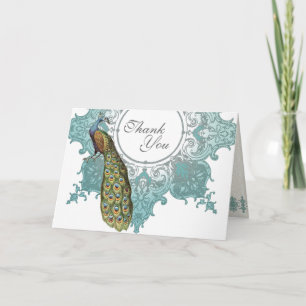 Baroque Peacock Wedding Danke Hinweis - Aqua Blue