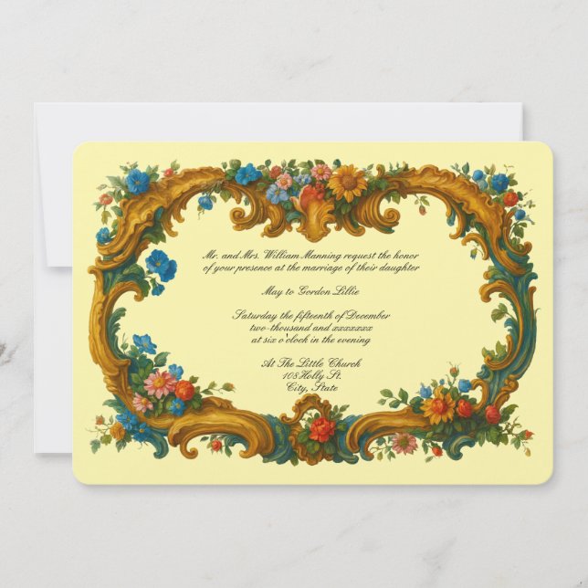 Baroque Rococo Color Floral Border Einladung (Vorderseite)
