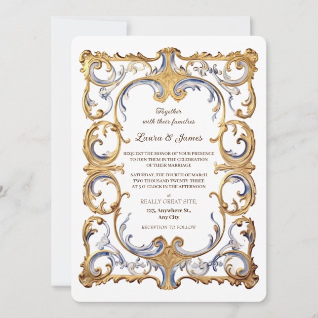 Baroque Rococo Luxurious Golden Swirls Wedding Einladung (Vorderseite)