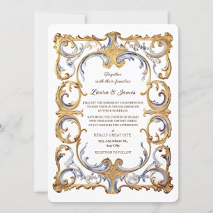 Baroque Rococo Luxurious Golden Swirls Wedding Einladung