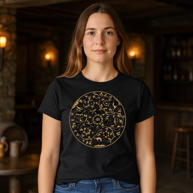 Baroque Rokoko Birds Animals Floral Monogramm druc T-Shirt (Von Creator hochgeladen)