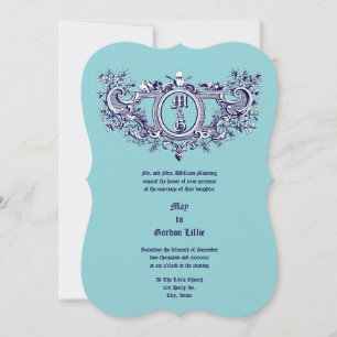 Baroque Rokoko Cartouche Flaming Hearts & Birds Einladung