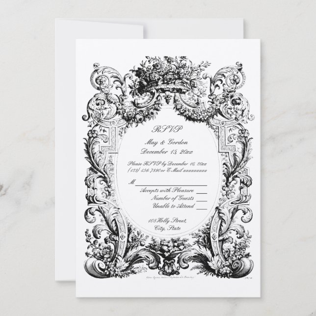 Baroque Rokoko Wedding RSVP-Vorlage Einladung (Vorderseite)