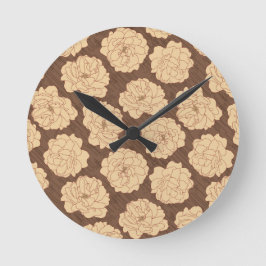 Baroque Roses on walnut brown - seamless pattern.  Runde Wanduhr
