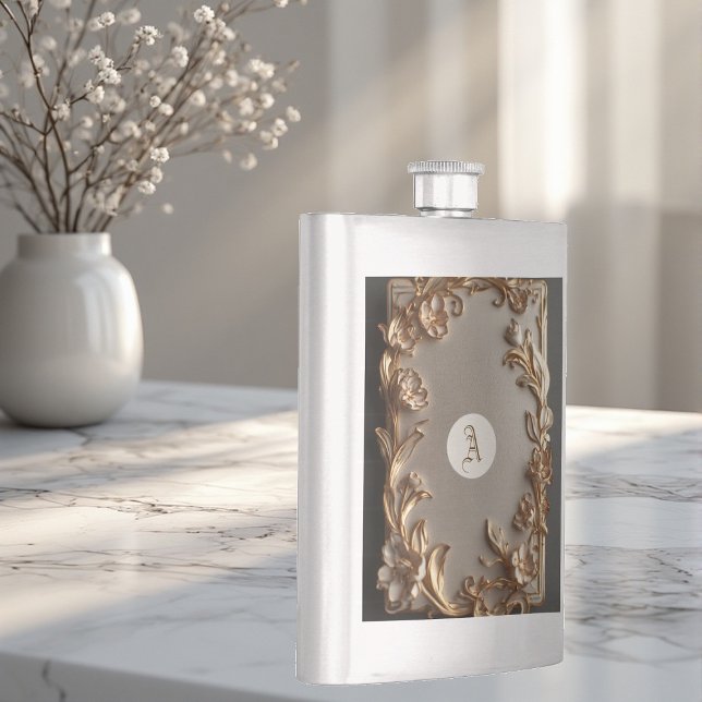 Baroque Vintage Topography Metallic Ivory Monogram Flachmann (Baroque Vintage Topography Metallic Ivory Monogram Flask)