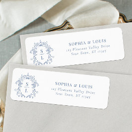 Baroque Wappen Monogram Blue Wedding Rücksendeadre