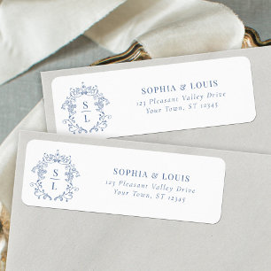 Baroque Wappen Monogram Blue Wedding Rücksendeadre